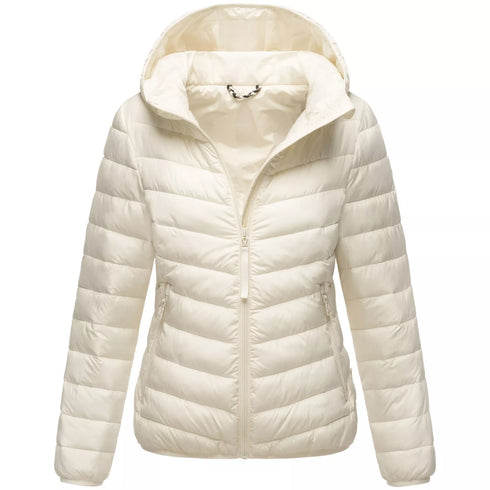 Fiorenna Damen Steppjacke mit Kapuze – leichte Übergangsjacke mit integriertem Beutel & Reißverschlusstaschen | Shiraki