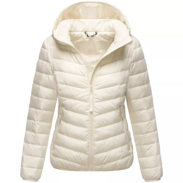 Fiorenna Damen Steppjacke mit Kapuze – leichte Übergangsjacke mit integriertem Beutel & Reißverschlusstaschen | Shiraki