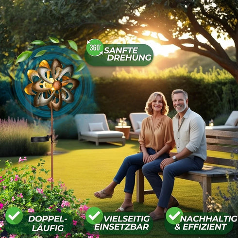 Solare Garten Windmühle mit LED-Licht im Wind – wetterfestes Windspiel aus Metall für Terrasse und Balkon