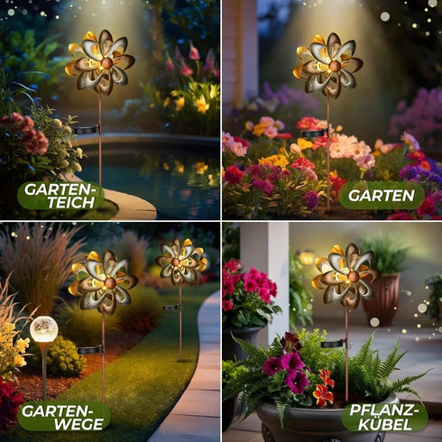 Metall Windrad für Garten mit bunten Lichteffekten – Solarbetrieben, langlebig und einfach zu montieren
