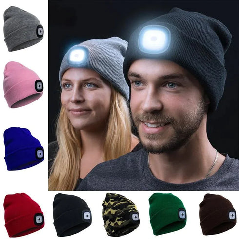 Winter-Unisex-LED-Strickmütze, warme Mütze mit LED-Licht