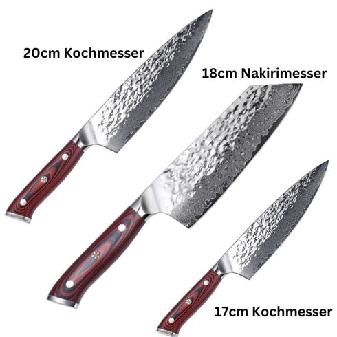 Keemaiko - Handgefertigtes Damaststahl-Kochmesser-Set