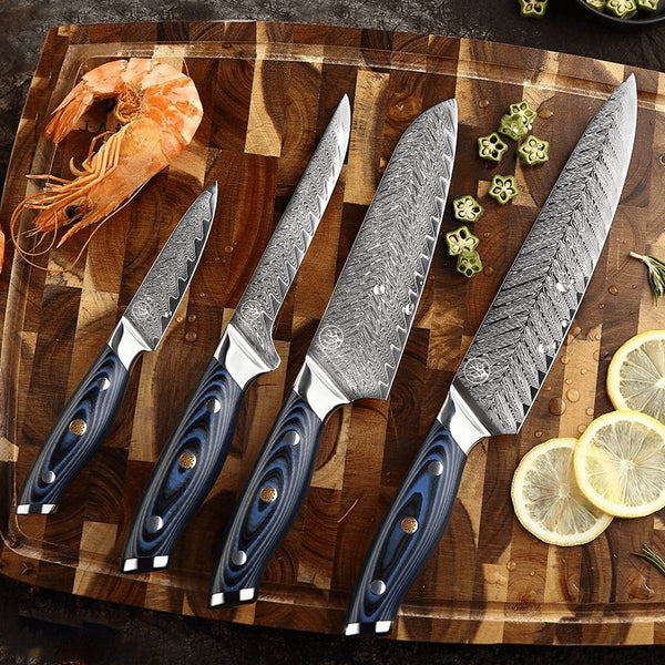 4Stk Japanisches Kochmesser Set - Damast Asiatisches Messerset