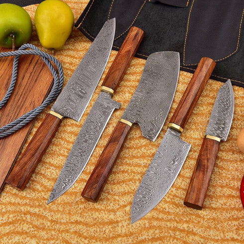 Kaimoto- Handgefertigtes Damaststahl-Hochwertiges 5 Messer Set