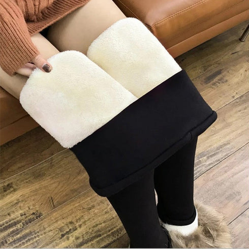Shimaki : Super weiche Winter-Leggings aus Lammfellimitat : Stretch/Thermohose
