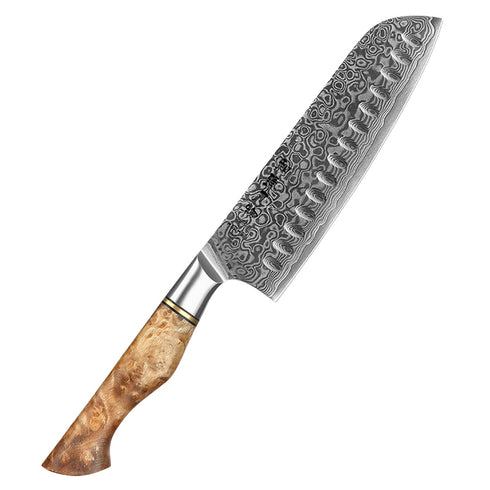 Asiatisches Messer Aus Damaststahl - Hideaki Japanische Premium Damast Messerset. Santoku Messer
