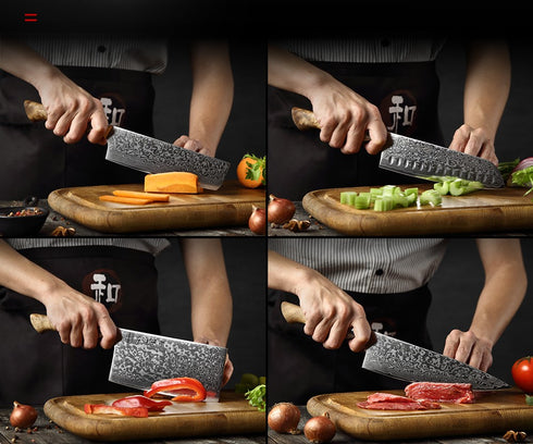 Asiatisches Messer Aus Damaststahl - Hideaki Japanische Premium Damast Messerset