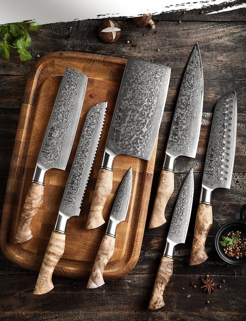 Asiatisches Messer Aus Damaststahl - Hideaki Japanische Premium Damast Messerset