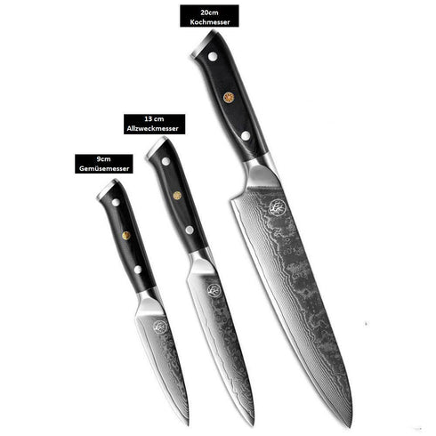 Japanisches Küchenmesser Set - Damast Messerset Premium