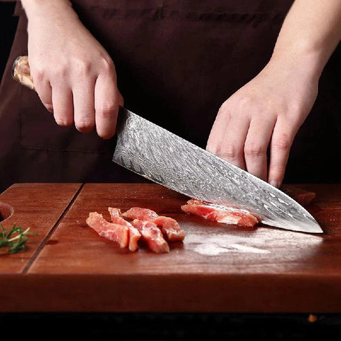 Messer Aus Damaststahl Mit Blauem Harzgriff - Shiraki Japanische Damast Messerset