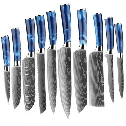 Premium Damast Messerset - 10Stk Shiburu Kochmesser - Japanische Küchenmesser Set