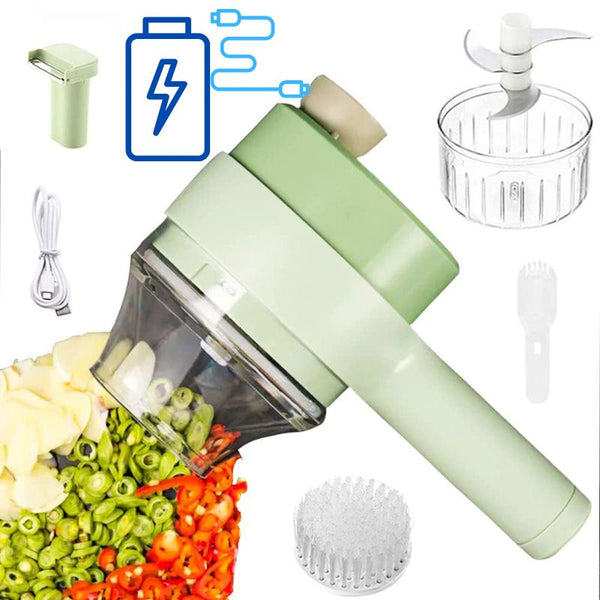 Batteriebetrieben 4 in 1 Küchenhelfer | Schälen, Schneiden, Hacken & Putzen | Wiederaufladbare Akku