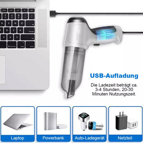 TurboClean : 4-in-1 Akku Handstaubsauger : Saugen, Blasen, Pumpen und Vakuumpumpen
