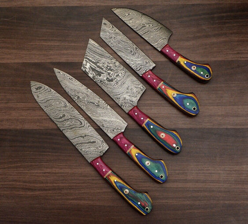 Kenjo- Handgefertigtes Damaststahl-Kochmesser-Set
