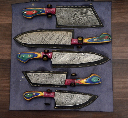 Kenjo- Handgefertigtes Damaststahl-Kochmesser-Set