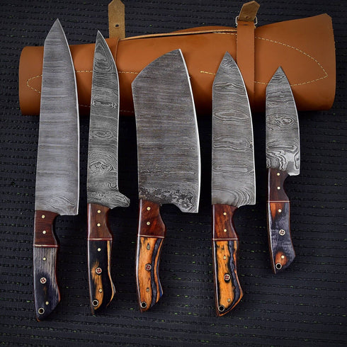 Mesaki- Handgefertigtes Damaststahl-Kochmesser-Set