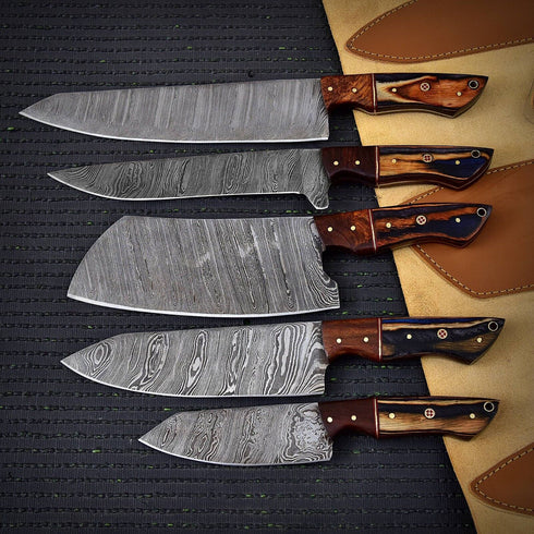 Mesaki- Handgefertigtes Damaststahl-Kochmesser-Set