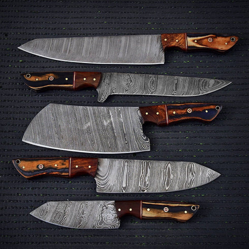 Mesaki- Handgefertigtes Damaststahl-Kochmesser-Set