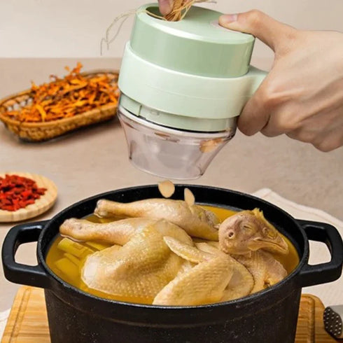 Batteriebetrieben 4 in 1 Küchenhelfer | Schälen, Schneiden, Hacken & Putzen | Wiederaufladbare Akku