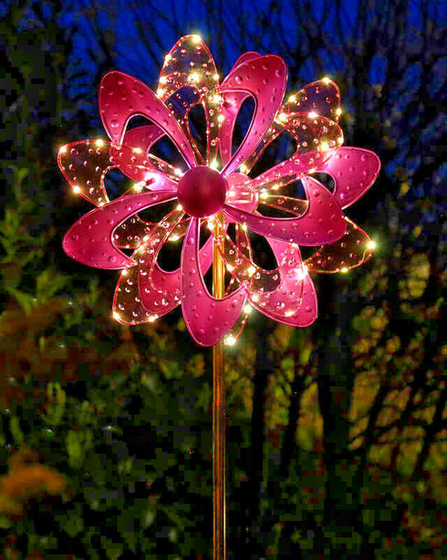 Metall Windrad für Garten mit bunten Lichteffekten – Solarbetrieben, langlebig und einfach zu montieren