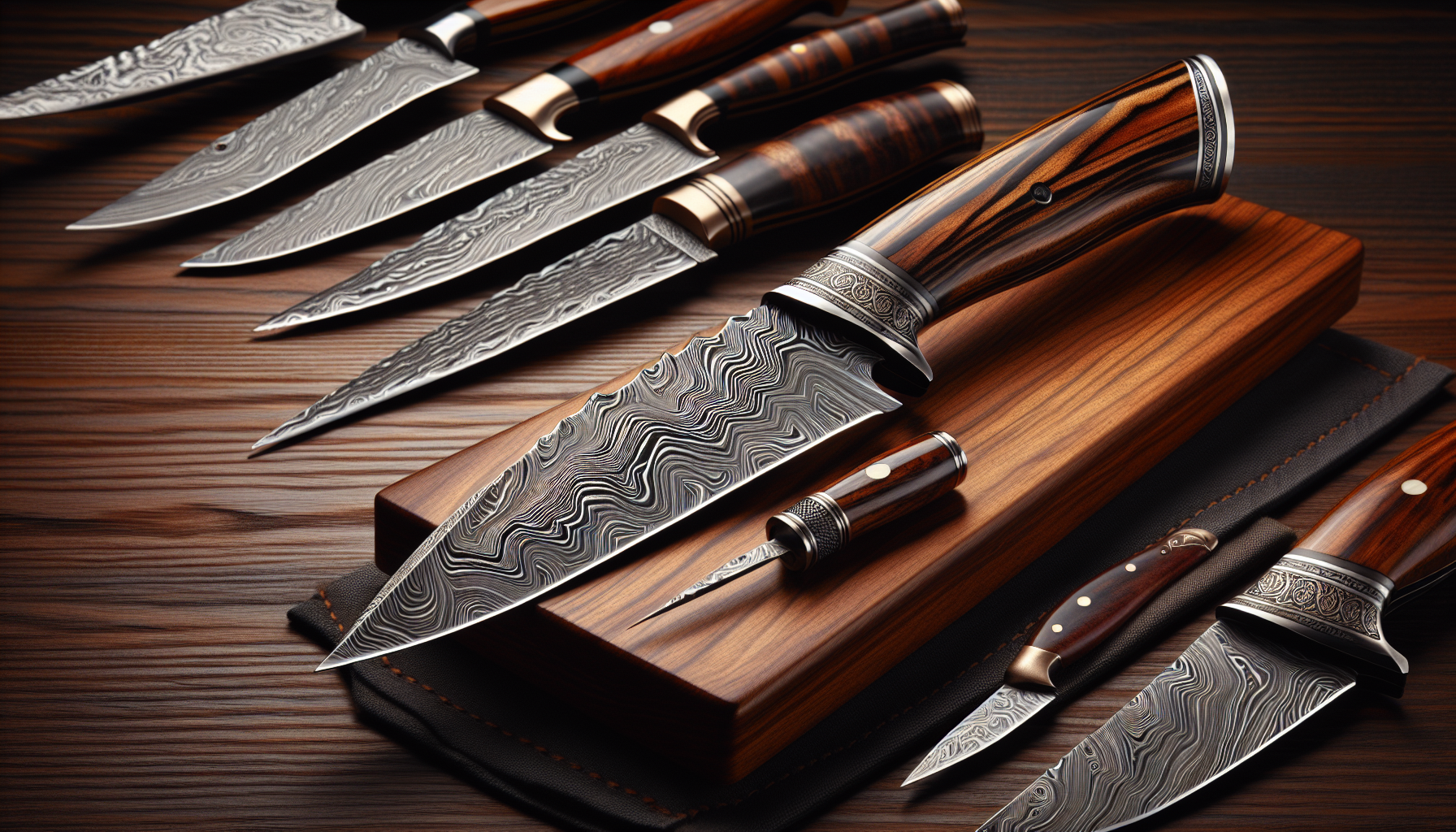 The best Damascus knife: A selection for connoisseurs. This knife features a patterned blade, showcasing the intricate layers of steel fibers crafted together to create a durable and sharp slice. The 