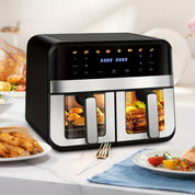 ThermoKorb 9L Dual-Zonen Heißluftfritteuse – 8 Programme, LED-Timer, Antihaftbeschichtung, Sichtfenster