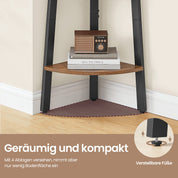 Eckregal "Tatsuki" – 4-stöckiges Bücherregal im Industrie-Design, Leiterregal aus Holz und Stahlrahmen, Standregal für Wohnzimmer, Büro oder Flur, platzsparend & robust