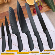 Kurotai 7‑teiliges Profi-Messer-Set – Schwarzes Titan-Küchenmesser Set aus rostfreiem Edelstahl mit ergonomischen Griffen