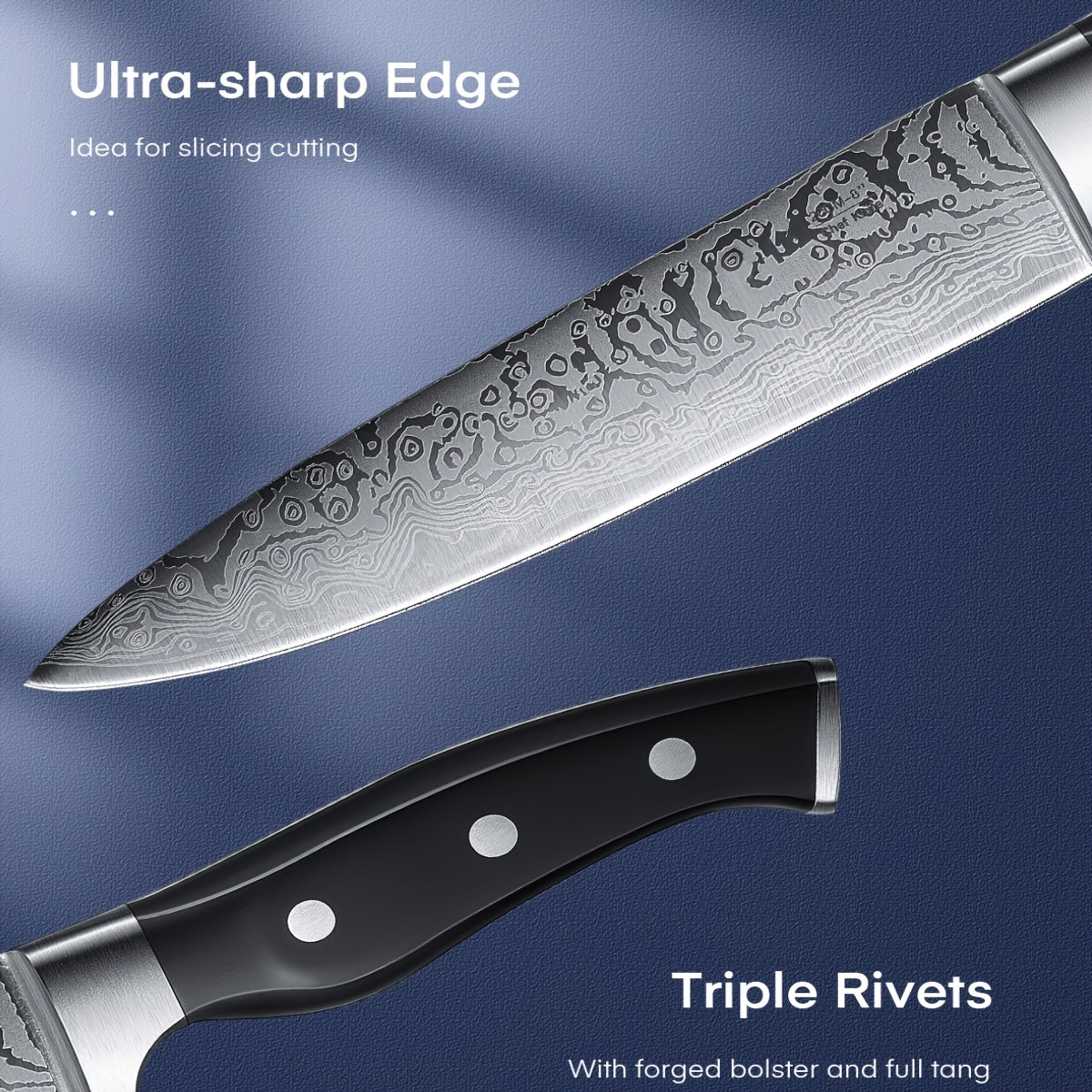 Kenjiro 14‑Klingen Profi-Kochmesser-Set – Edelstahl mit integriertem Wetzstahl, rutschfeste Griffe & Muster-Design