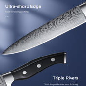 Kenjiro 14‑Klingen Profi-Kochmesser-Set – Edelstahl mit integriertem Wetzstahl, rutschfeste Griffe & Muster-Design