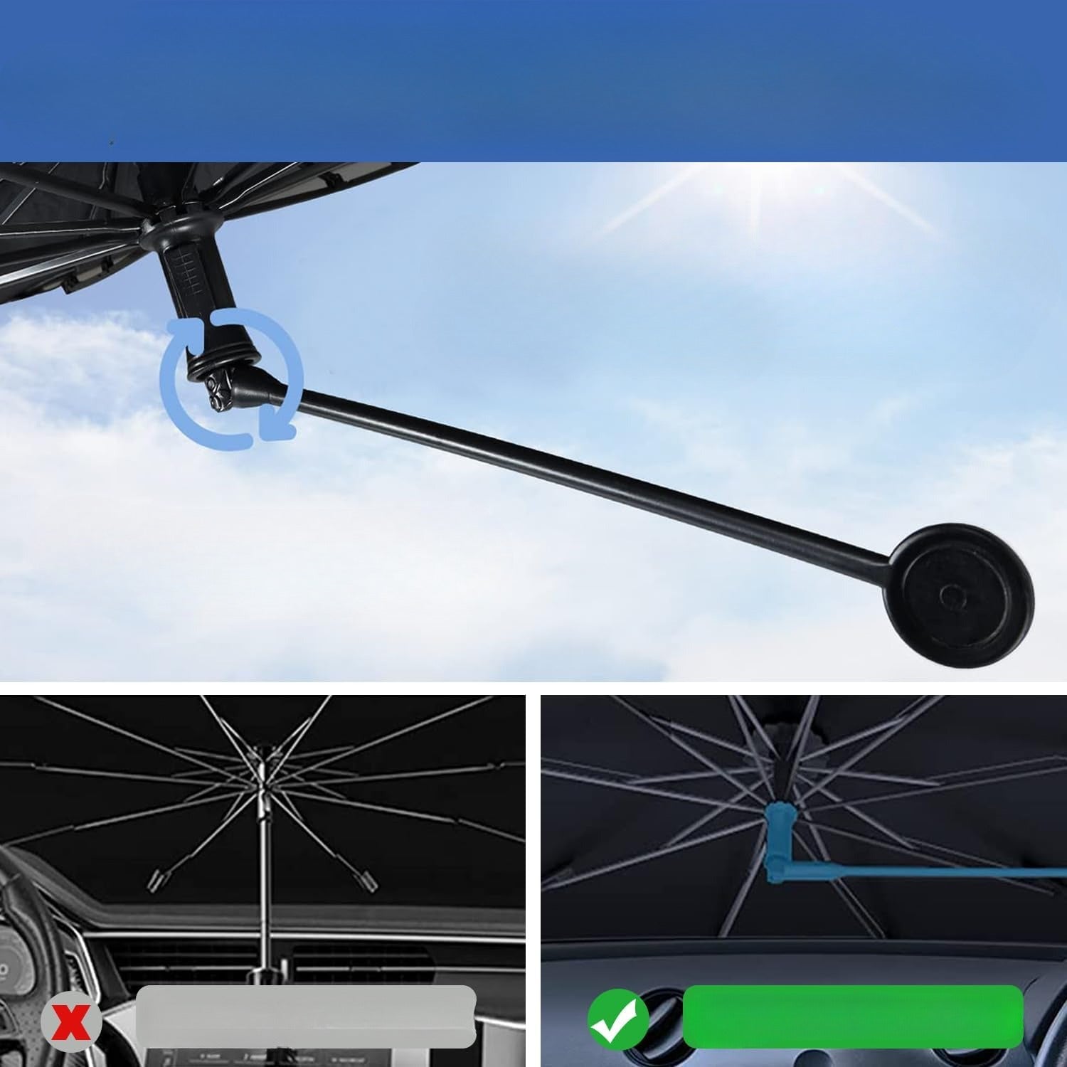 Shinkaze 360° Auto-Sonnenschutzschirm – Faltbarer UV-Schutz für Windschutzscheibe mit Carbonrahmen & Drehgriff