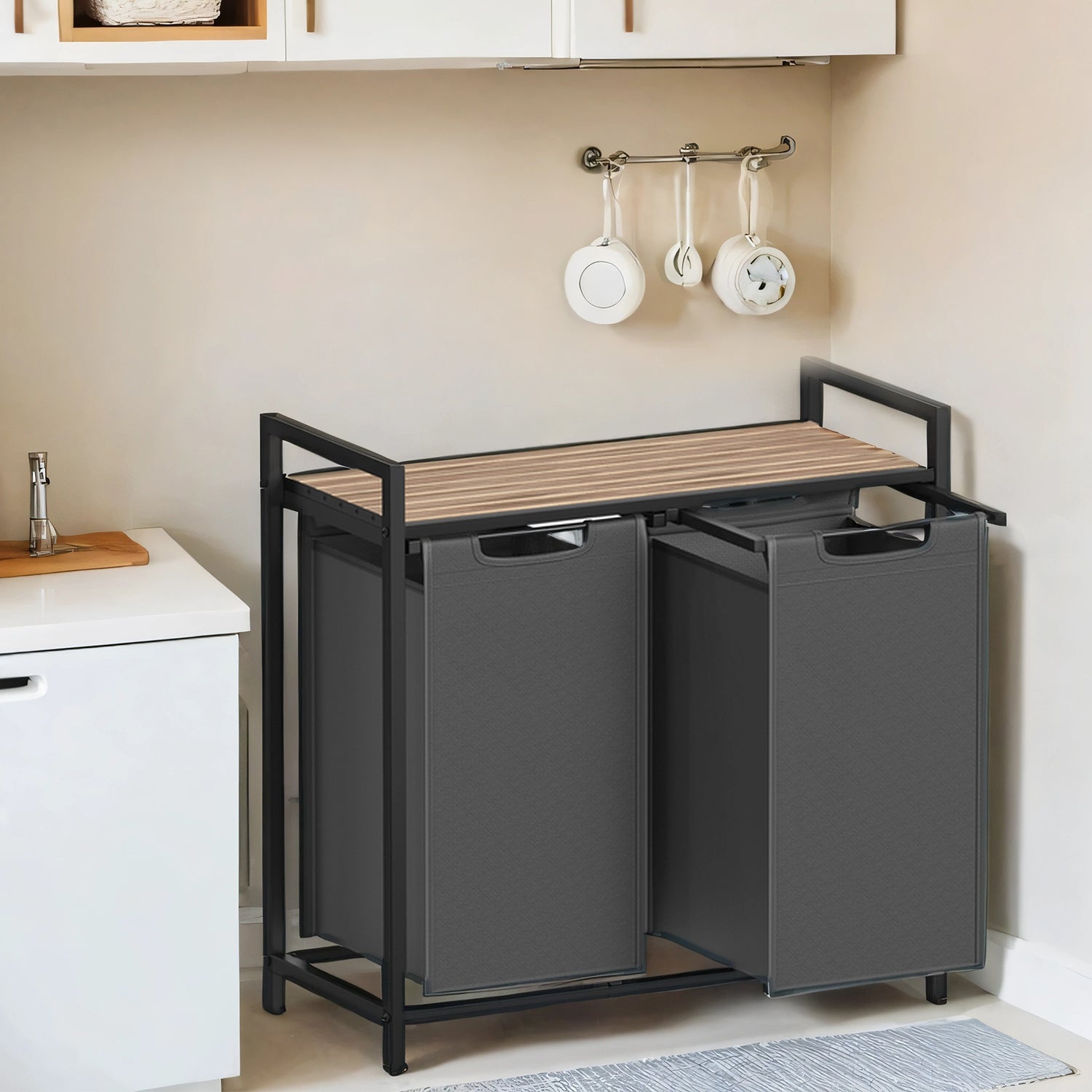 LaundryPro Wäschesortierer – Metallgestell mit 2 austauschbaren Wäschesäcken, platzsparend & flexibel