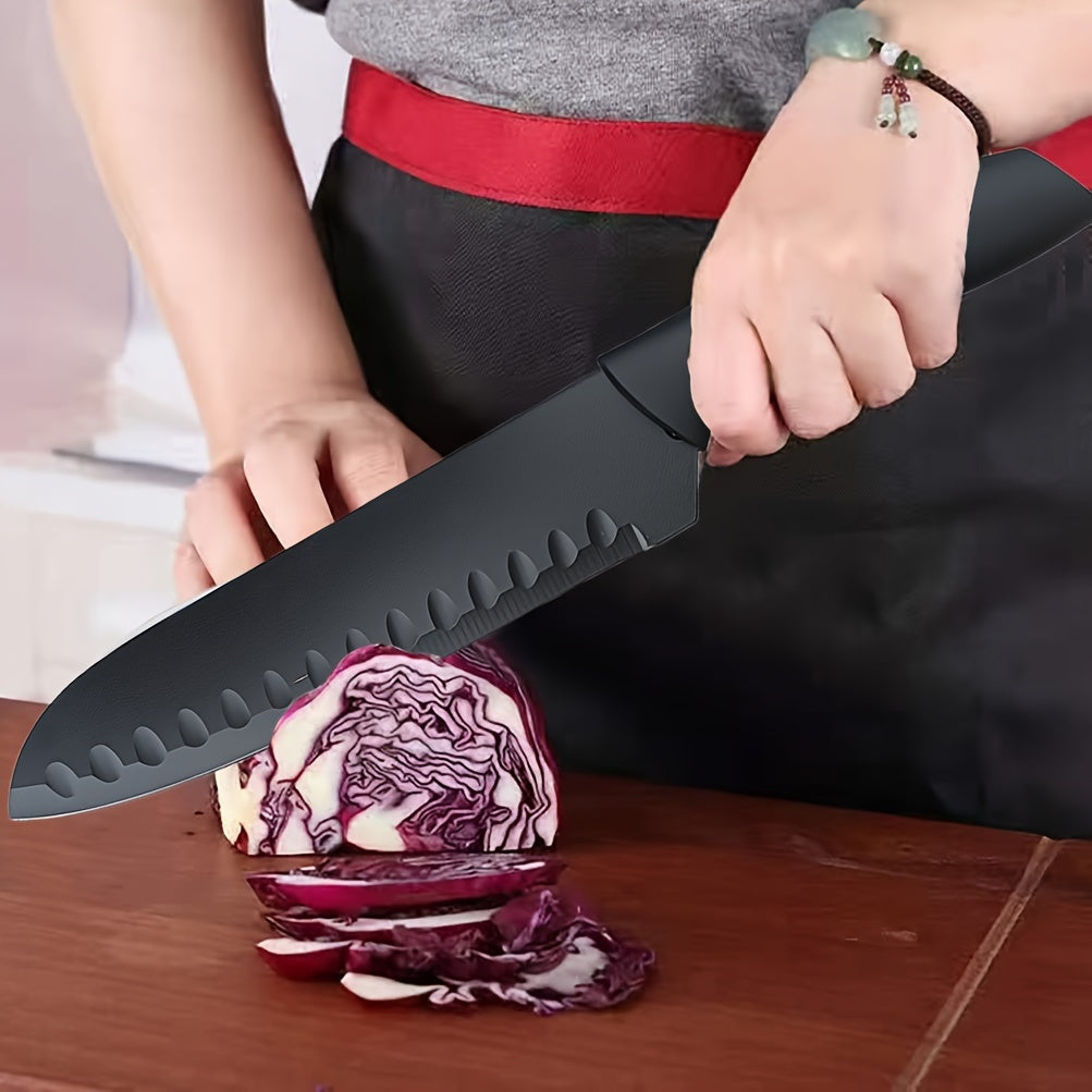 Kurotai 7‑teiliges Profi-Messer-Set – Schwarzes Titan-Küchenmesser Set aus rostfreiem Edelstahl mit ergonomischen Griffen