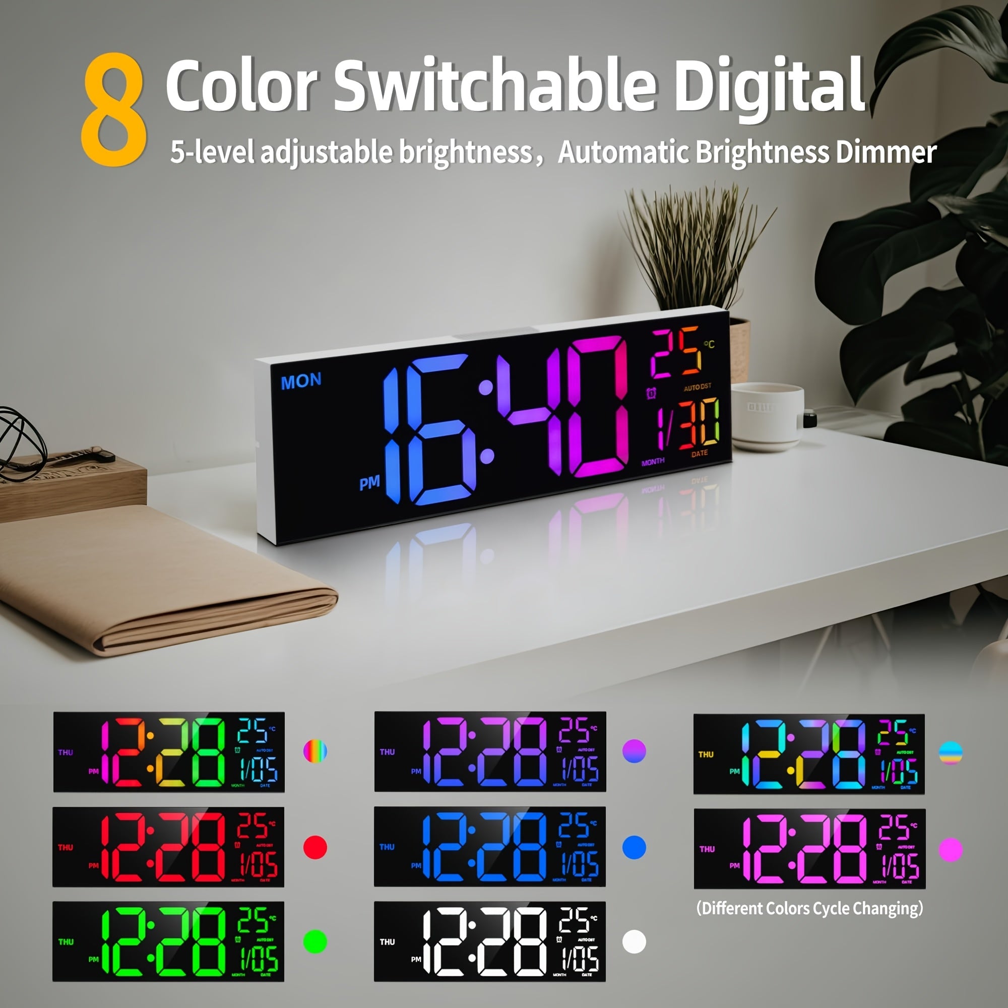 Tomori LED-Digitaluhr 41 cm – USB, RGB-Farben, Dual-Alarm & Fernbedienung