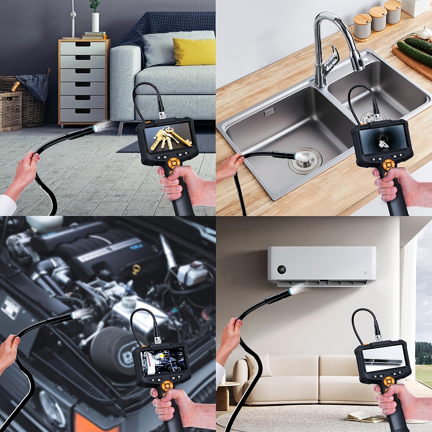 Auto– Inspcam Endoskop Kamera 4.3″ mit Display, 8 mm Sonde, IP67 wasserdicht, USB & Akku