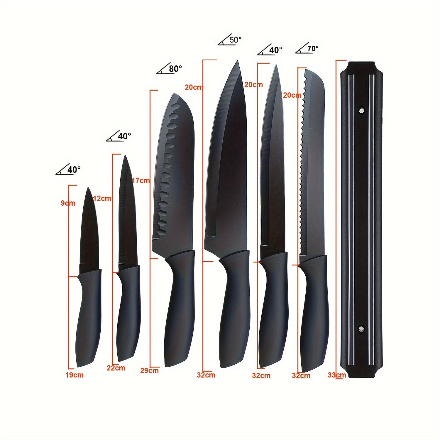 Kurotai 7‑teiliges Profi-Messer-Set – Schwarzes Titan-Küchenmesser Set aus rostfreiem Edelstahl mit ergonomischen Griffen