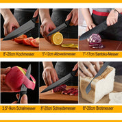 Kurotai 7‑teiliges Profi-Messer-Set – Schwarzes Titan-Küchenmesser Set aus rostfreiem Edelstahl mit ergonomischen Griffen