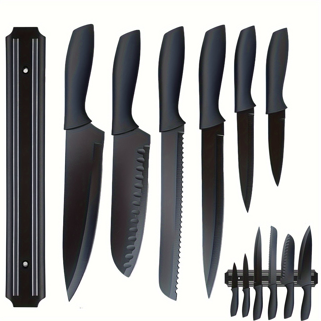 Kurotai 7‑teiliges Profi-Messer-Set – Schwarzes Titan-Küchenmesser Set aus rostfreiem Edelstahl mit ergonomischen Griffen