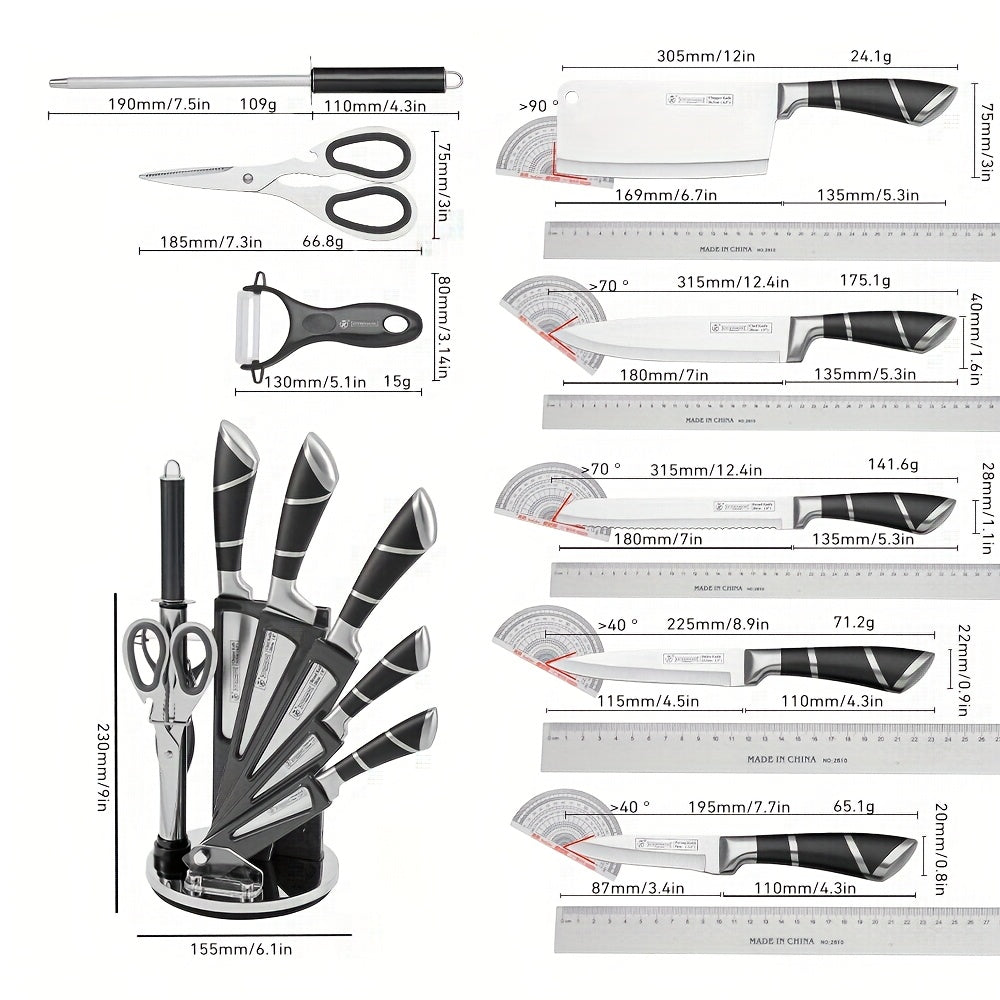 Atsuki 9‑Klingen Messer-Set – Hochwertiger 360° Edelstahl, komfortable Griffe, Messerhalter & Tragetasche