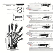 Atsuki 9‑Klingen Messer-Set – Hochwertiger 360° Edelstahl, komfortable Griffe, Messerhalter & Tragetasche