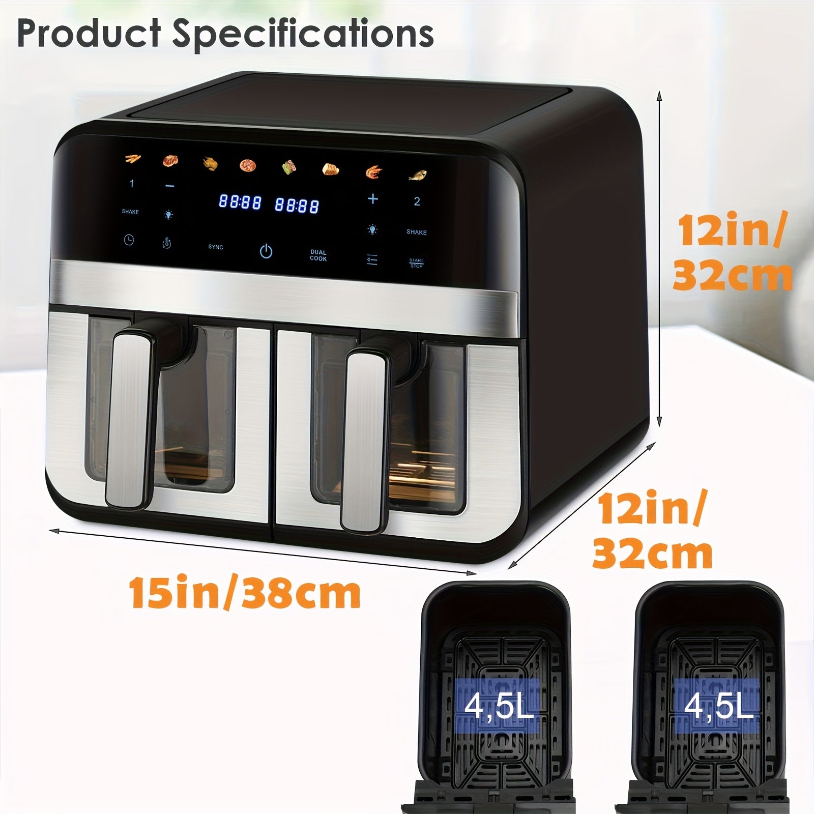 ThermoKorb 9L Dual-Zonen Heißluftfritteuse – 8 Programme, LED-Timer, Antihaftbeschichtung, Sichtfenster