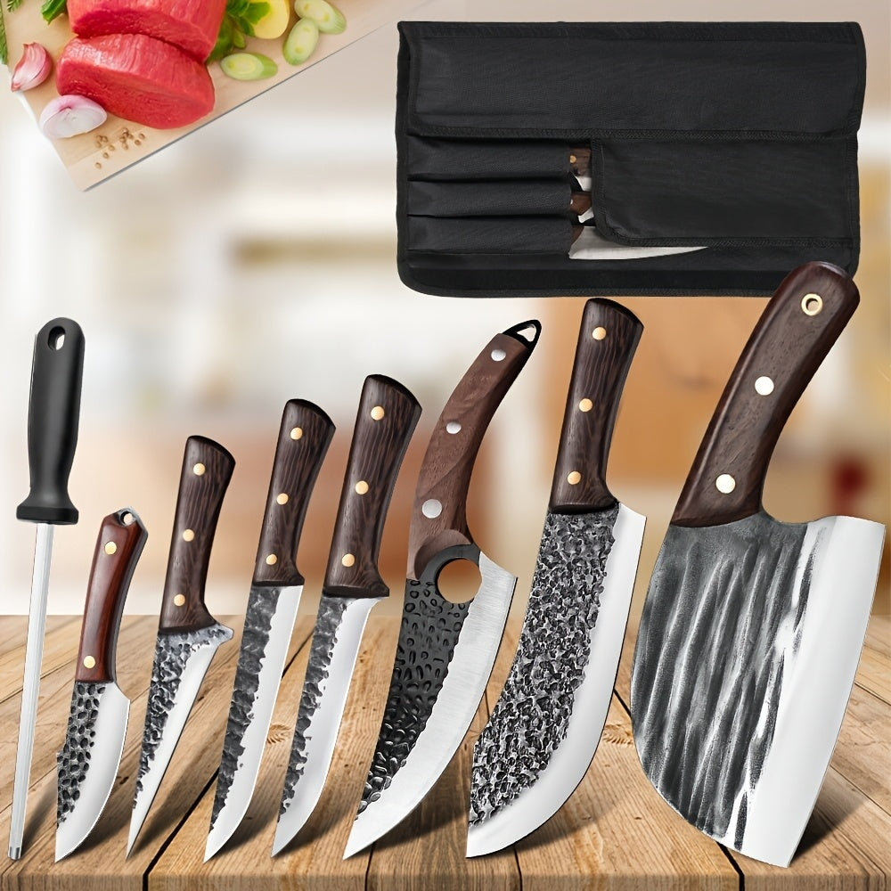 Asahi 8‑Klingen Japanisch inspiriertes Messer-Set – Edelstahl-Messer mit Holzgriff & praktischer Nylon-Tasche