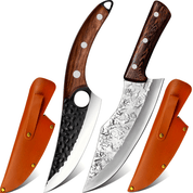 Kenji 2‑Klingen Messer‑Set – Edelstahl Fleisch- & Outdoor-Messer mit Holzgriff