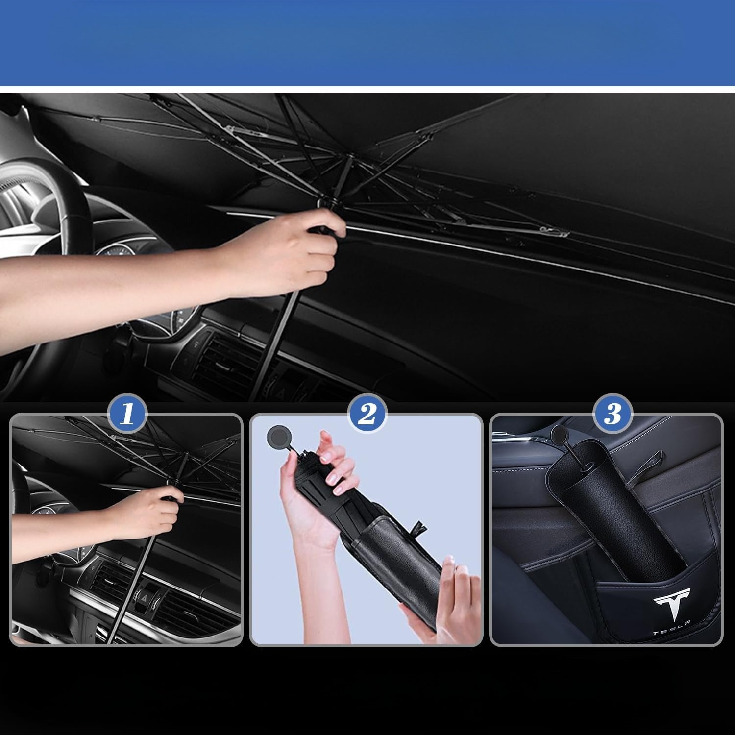 Shinkaze 360° Auto-Sonnenschutzschirm – Faltbarer UV-Schutz für Windschutzscheibe mit Carbonrahmen & Drehgriff