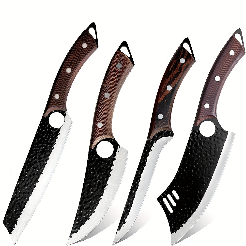 Takuro 4‑Klingen Profi-Messer-Set – Fleisch-, Gemüse- & Outdoor-Messer mit Holzgriff für Camping & Küche