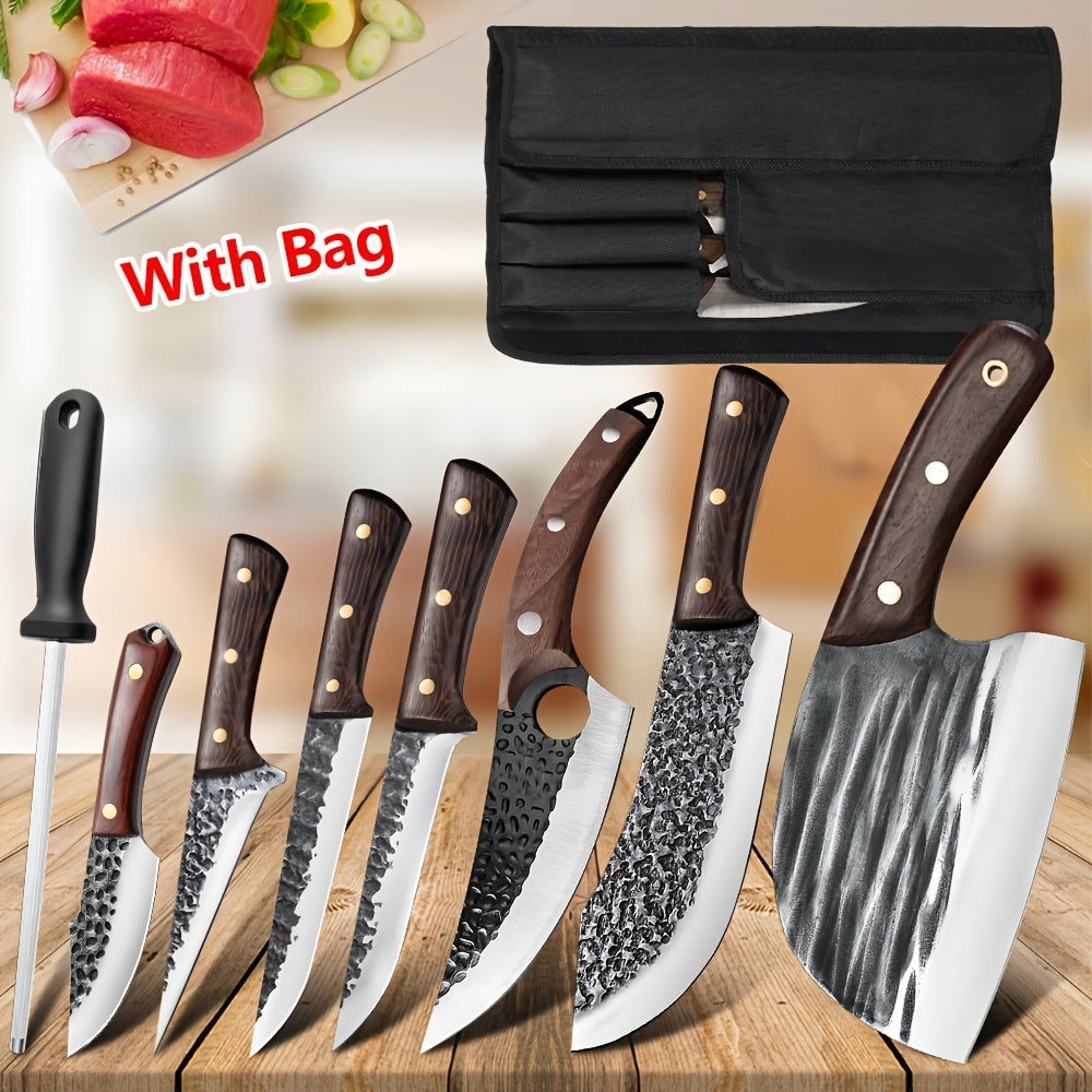 Asahi 8‑Klingen Japanisch inspiriertes Messer-Set – Edelstahl-Messer mit Holzgriff & praktischer Nylon-Tasche