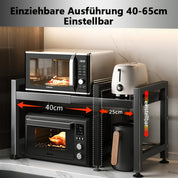 Kazoka Mikrowellenregal – Verstellbares 2‑Etagen Karbonstahl Regal mit 6 Haken, 40–64 cm Breite