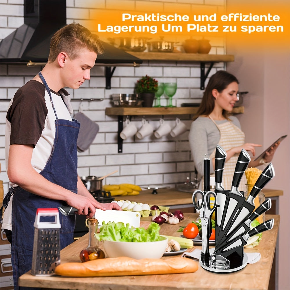 Atsuki 9‑Klingen Messer-Set – Hochwertiger 360° Edelstahl, komfortable Griffe, Messerhalter & Tragetasche