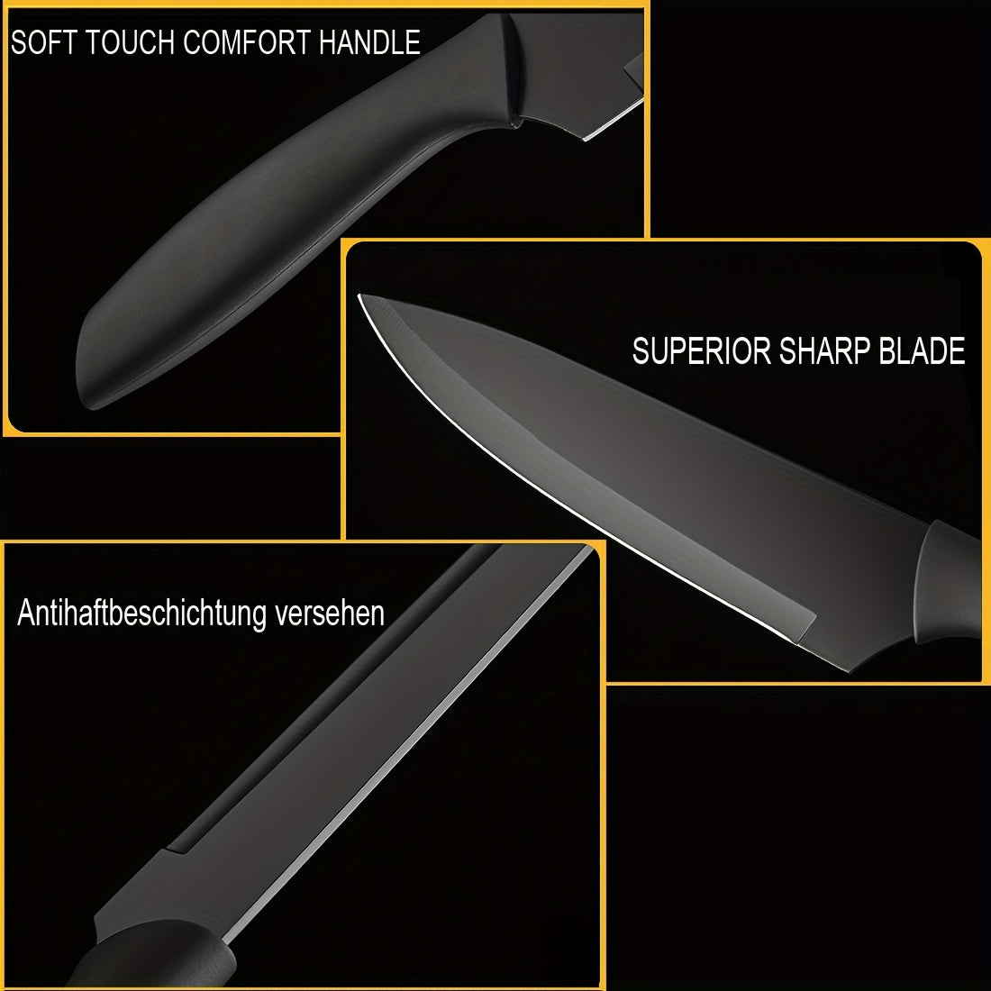 Kurotai 7‑teiliges Profi-Messer-Set – Schwarzes Titan-Küchenmesser Set aus rostfreiem Edelstahl mit ergonomischen Griffen