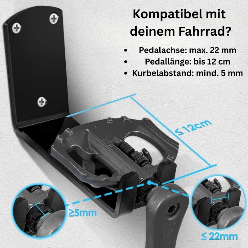 Fahrrad Wandhalterung für Pedale, rutschfest mit Silikon, Maße 11,5 x 5 cm, schwarz